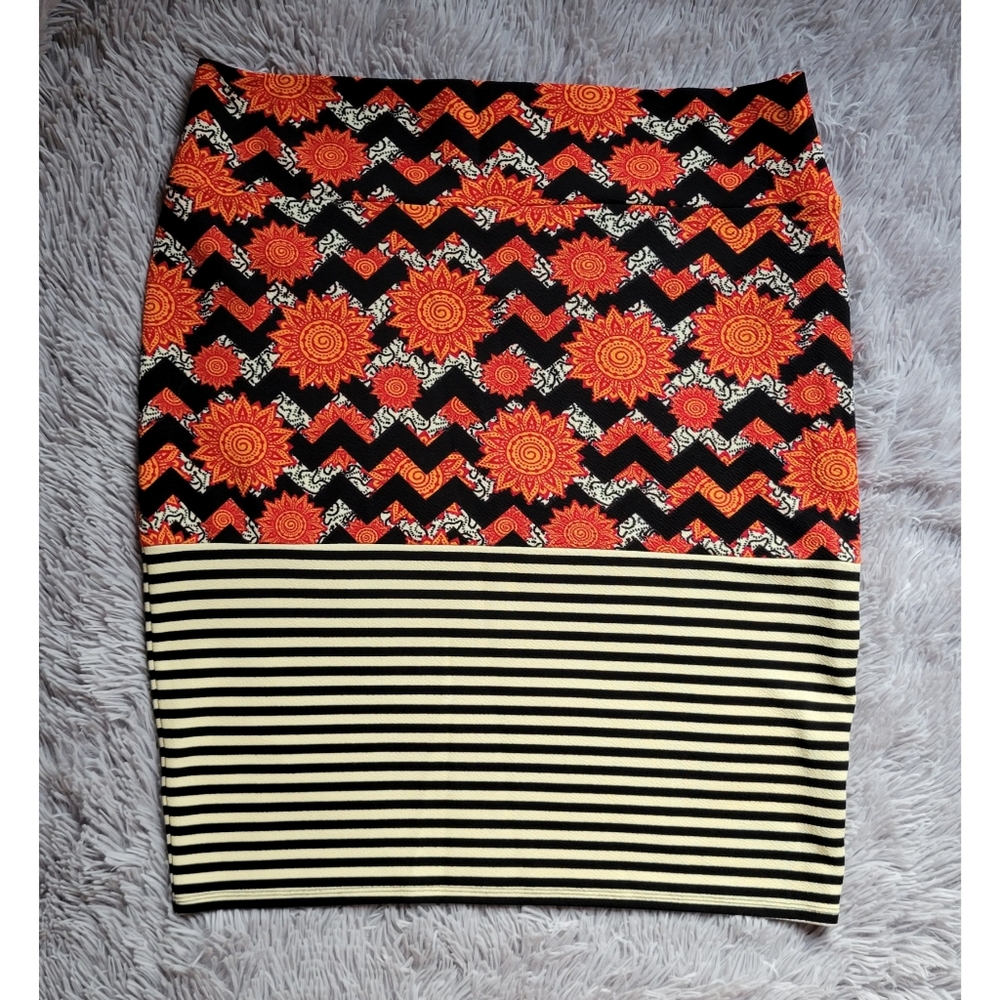 LuLaRoe Floral/Striped Cassie Pencil Skirt